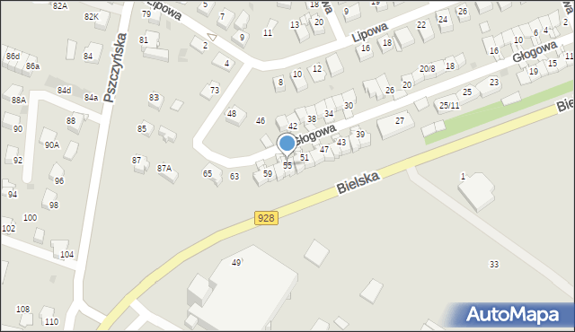 Mikołów, Głogowa, 55, mapa Mikołów