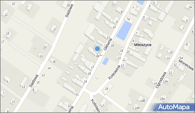 Miłoszyce, Główna, 14, mapa Miłoszyce