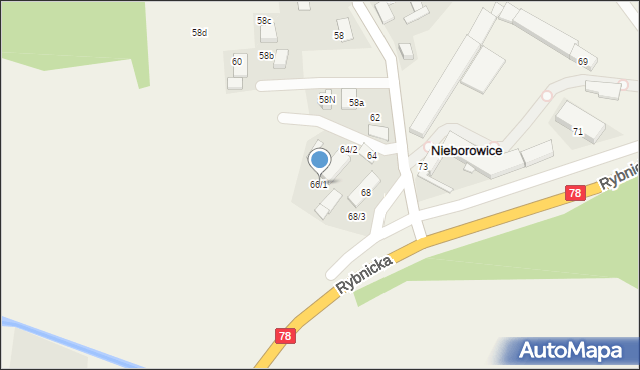 Nieborowice, Główna, 66/1, mapa Nieborowice