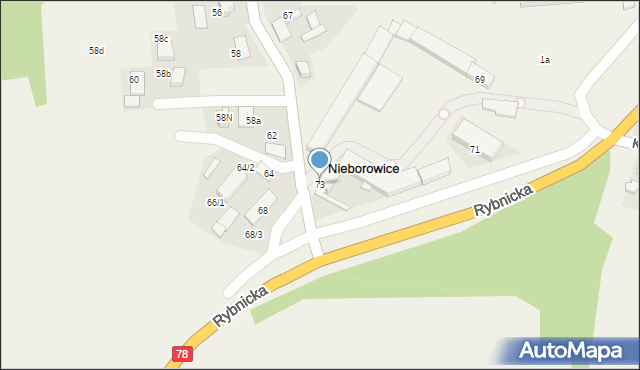 Nieborowice, Główna, 73, mapa Nieborowice