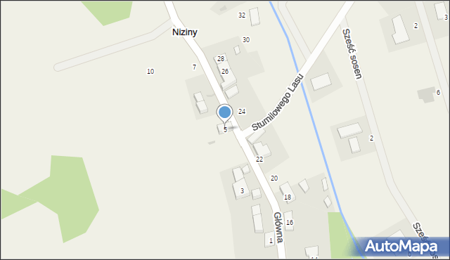 Niziny, Główna, 5, mapa Niziny