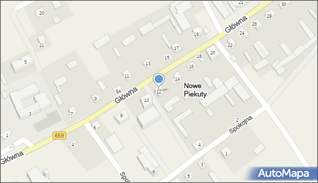 Nowe Piekuty, Główna, 12, mapa Nowe Piekuty