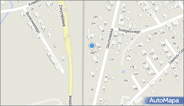 Nysa, Głuchołaska, 34a, mapa Nysy