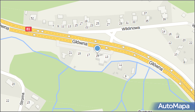 Ochaby Małe, Główna, 15, mapa Ochaby Małe