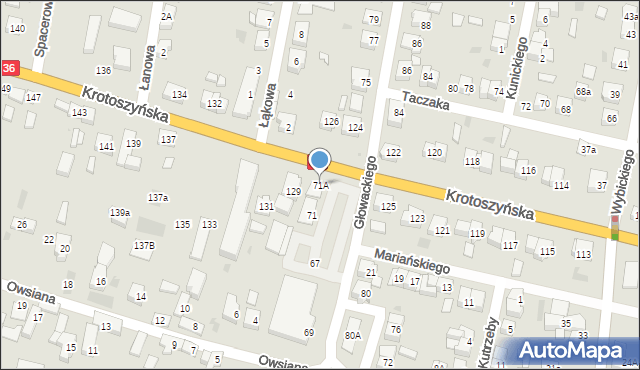 Ostrów Wielkopolski, Głowackiego, 71A, mapa Ostrów Wielkopolski