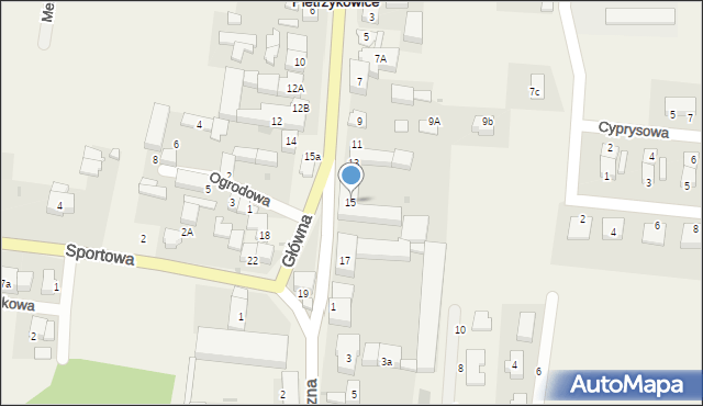 Pietrzykowice, Główna, 15, mapa Pietrzykowice
