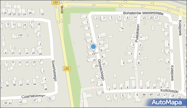 Piła, Głowackiego, 13, mapa Piły
