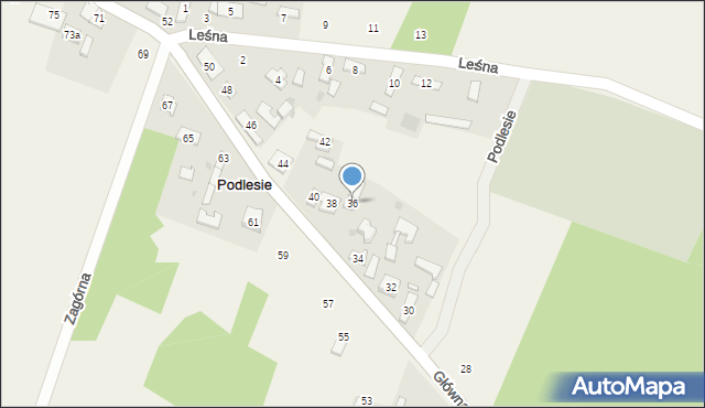 Podlesie, Główna, 36, mapa Podlesie