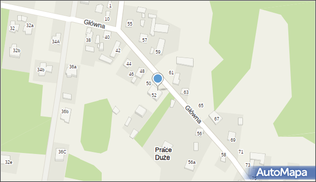 Prace Duże, Główna, 52a, mapa Prace Duże