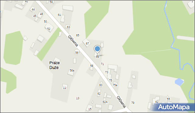 Prace Duże, Główna, 69, mapa Prace Duże