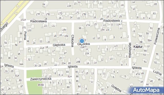 Radom, Głęboka, 11A, mapa Radomia