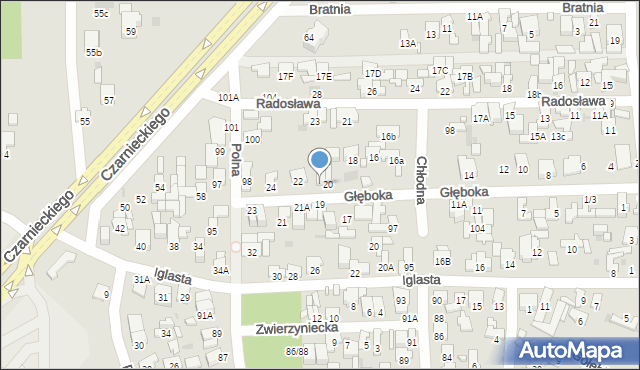 Radom, Głęboka, 20A, mapa Radomia