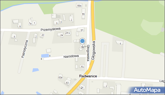 Radwanice, Głogowska, 59, mapa Radwanice