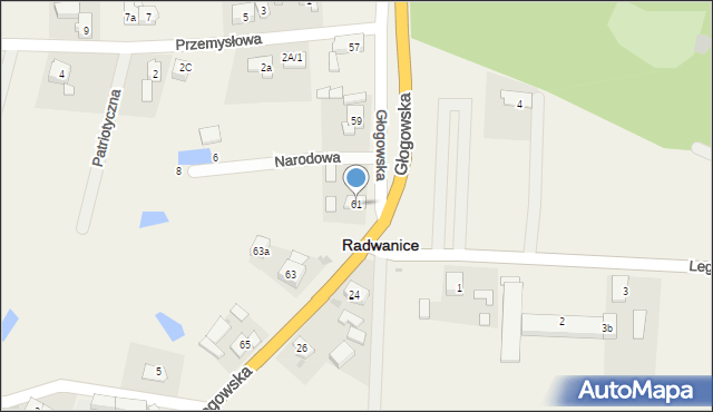 Radwanice, Głogowska, 61, mapa Radwanice