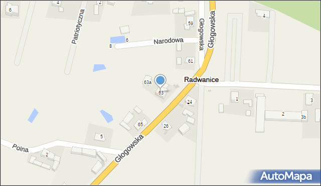 Radwanice, Głogowska, 63, mapa Radwanice