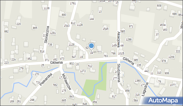 Radziechowy, Główna, 14, mapa Radziechowy