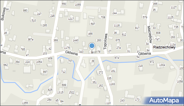 Radziechowy, Główna, 38, mapa Radziechowy