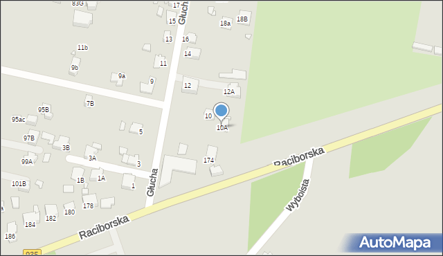 Rybnik, Głucha, 10A, mapa Rybnika