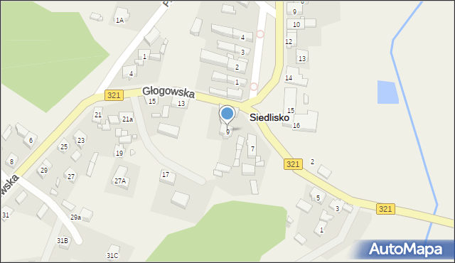 Siedlisko, Głogowska, 9, mapa Siedlisko