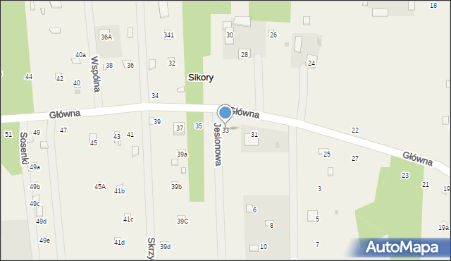 Sikory, Główna, 33, mapa Sikory