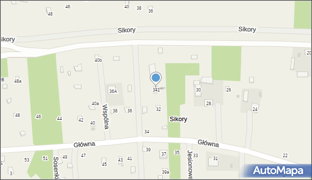 Sikory, Główna, 34A, mapa Sikory