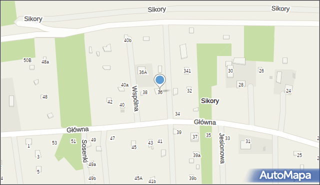 Sikory, Główna, 36, mapa Sikory