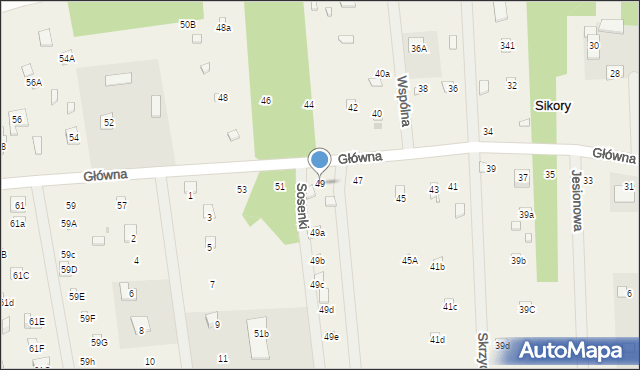 Sikory, Główna, 49, mapa Sikory