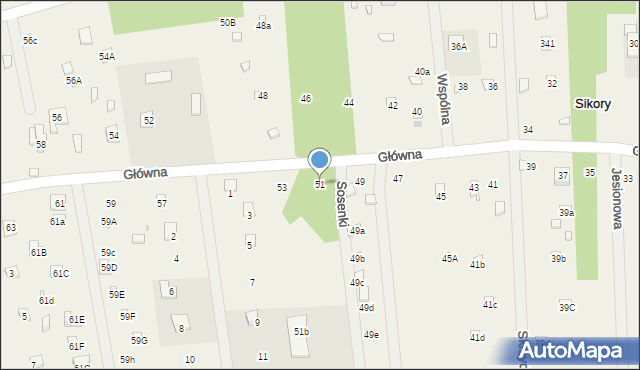 Sikory, Główna, 51, mapa Sikory