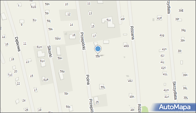 Sikory, Główna, 55k, mapa Sikory