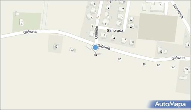 Simoradz, Główna, 84, mapa Simoradz