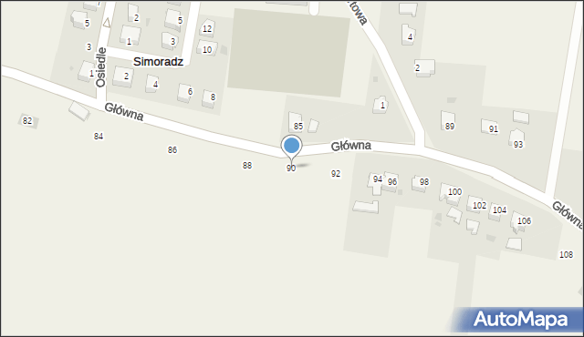 Simoradz, Główna, 90, mapa Simoradz
