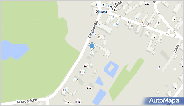 Sława, Głogowska, 11, mapa Sława