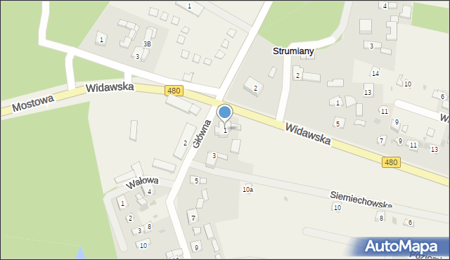 Strumiany, Główna, 1, mapa Strumiany