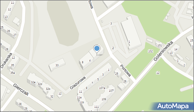 Szczecin, Glazurowa, 6, mapa Szczecina
