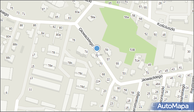 Tarnów, Głowackiego Bartosza, 72, mapa Tarnów