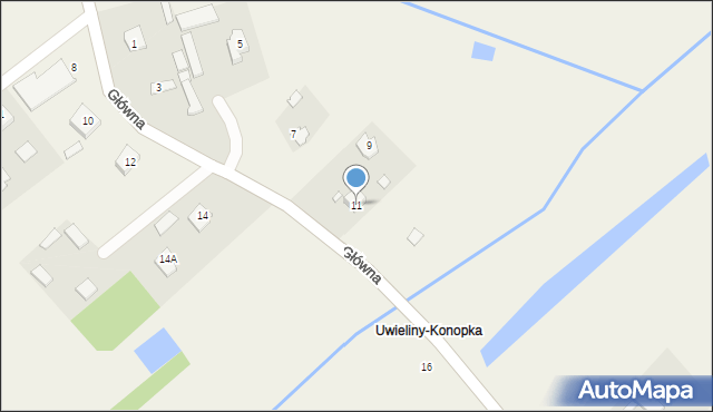 Uwieliny, Główna, 11, mapa Uwieliny