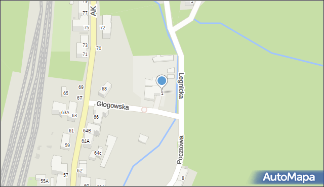 Wałbrzych, Głogowska, 1, mapa Wałbrzycha