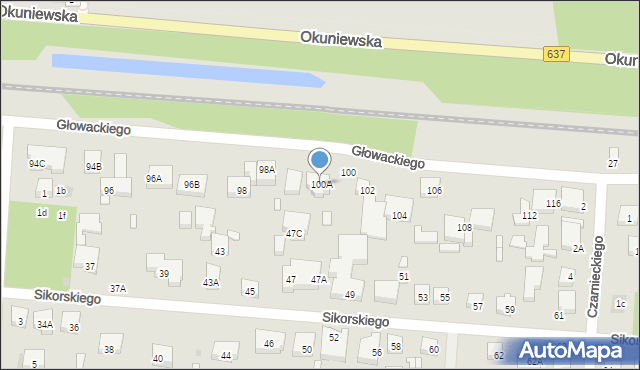 Warszawa, Głowackiego Bartosza, 100A, mapa Warszawy