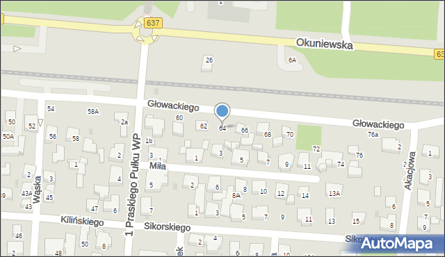 Warszawa, Głowackiego Bartosza, 64, mapa Warszawy