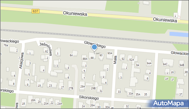 Warszawa, Głowackiego Bartosza, 88B, mapa Warszawy