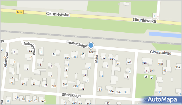 Warszawa, Głowackiego Bartosza, 90A, mapa Warszawy