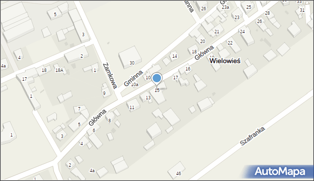 Wielowieś, Główna, 15, mapa Wielowieś