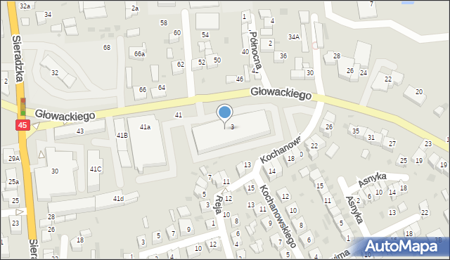 Wieluń, Głowackiego Bartosza, 3a, mapa Wieluń