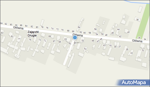 Zajączki Drugie, Główna, 57, mapa Zajączki Drugie