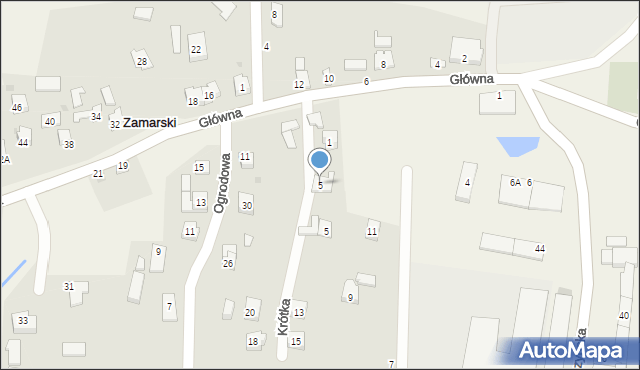 Zamarski, Główna, 5, mapa Zamarski