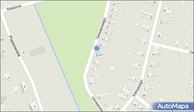 Żary, Głowackiego, 6, mapa Żary