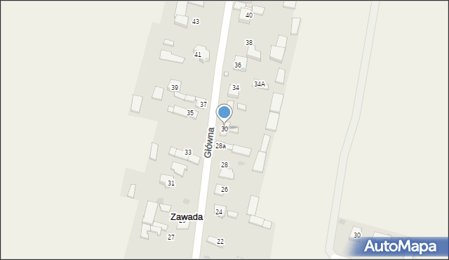 Zawada, Główna, 30, mapa Zawada