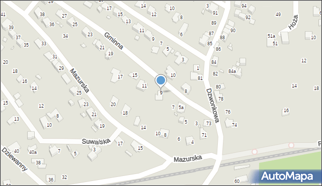 Bielsko-Biała, Gminna, 9, mapa Bielsko-Białej