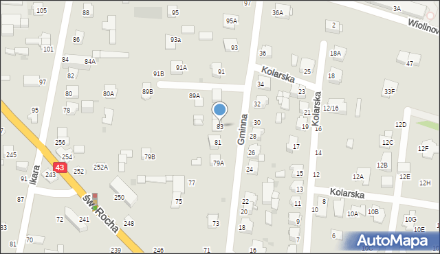 Częstochowa, Gminna, 83, mapa Częstochowy