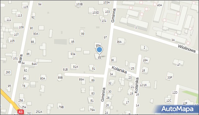 Częstochowa, Gminna, 93, mapa Częstochowy